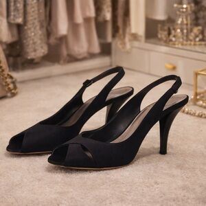 Stuart Weitzman Chic Vintage Black Slingback Heels Size 8 evening shoe Peep Toe